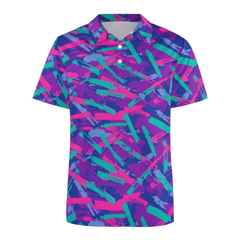 Harajuku Personality Polo Shirt For Men Strong Color Lapel T-shirt Cool Spotted Leopard Outdoor Street Casual Loose Tee Shirts