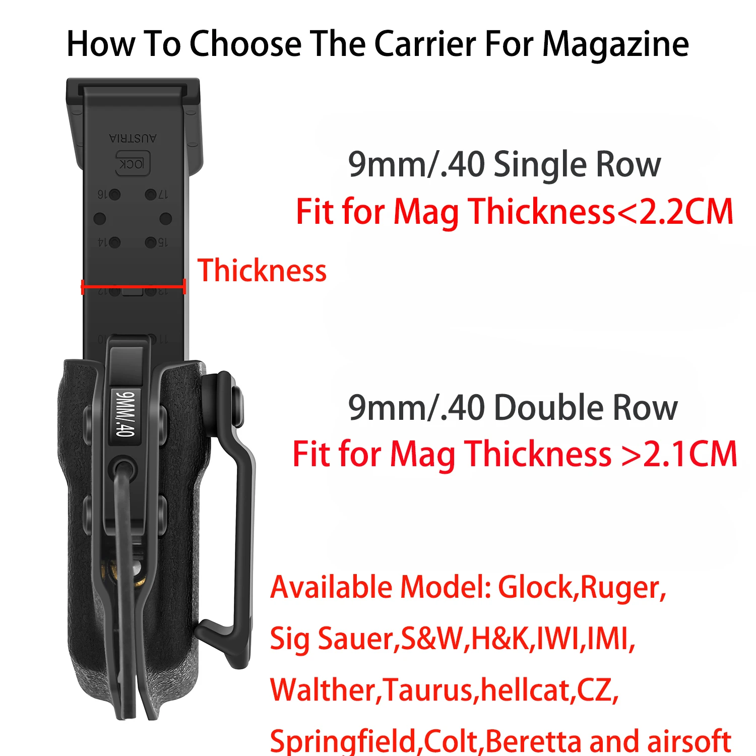 IWB OWB Magazine Pouch 9mm .40 Pistol Mag Holster Mag Carrier per Glock S & W SIG Sauer H & K IWI Taurus hellcat FN CZ Walther 2011