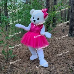 Christmas Red Dress White Teddy Bear Mascot Costume Character Amusement Parkfunfair Animation Fancy Dress Halloween Party