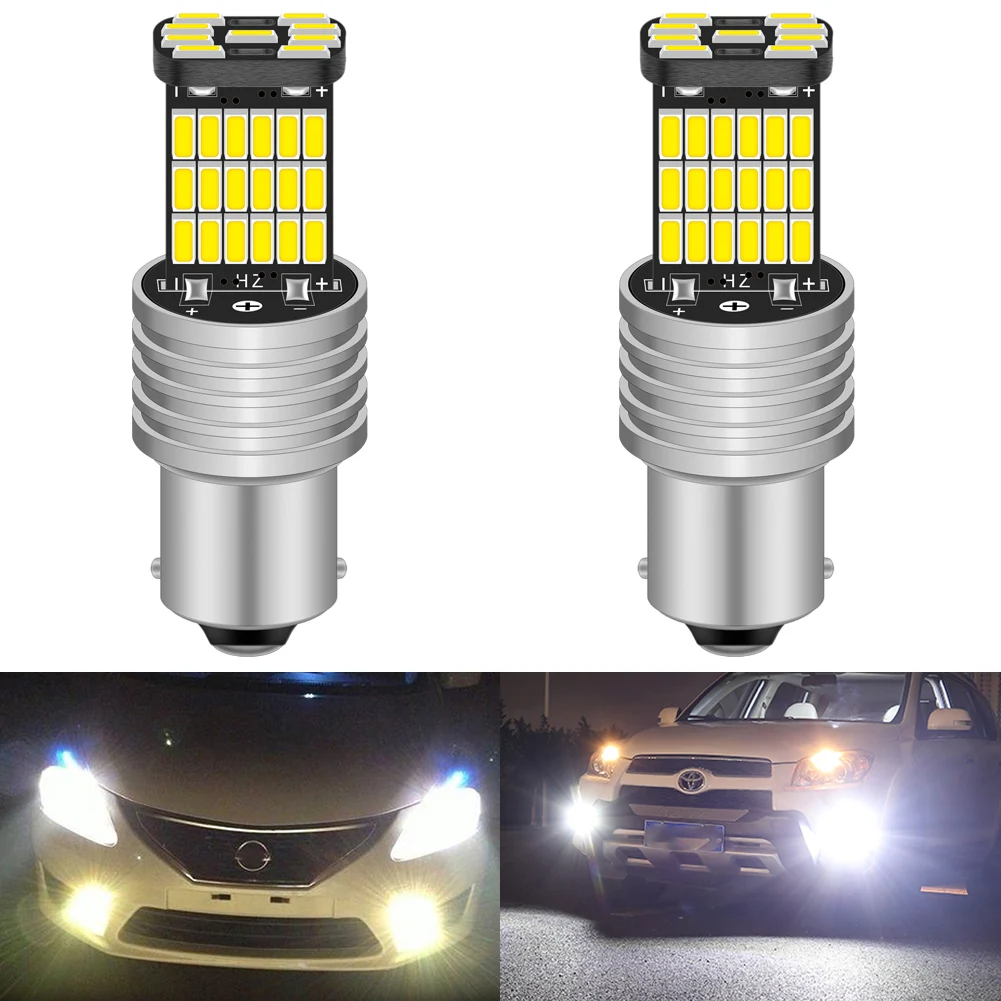 

2pcs 1156 ba15s Led Car Light Bulbs Super Bright White High Quality 45 SMD Chips Plug and Play For Dacia Spring Sandero Logan