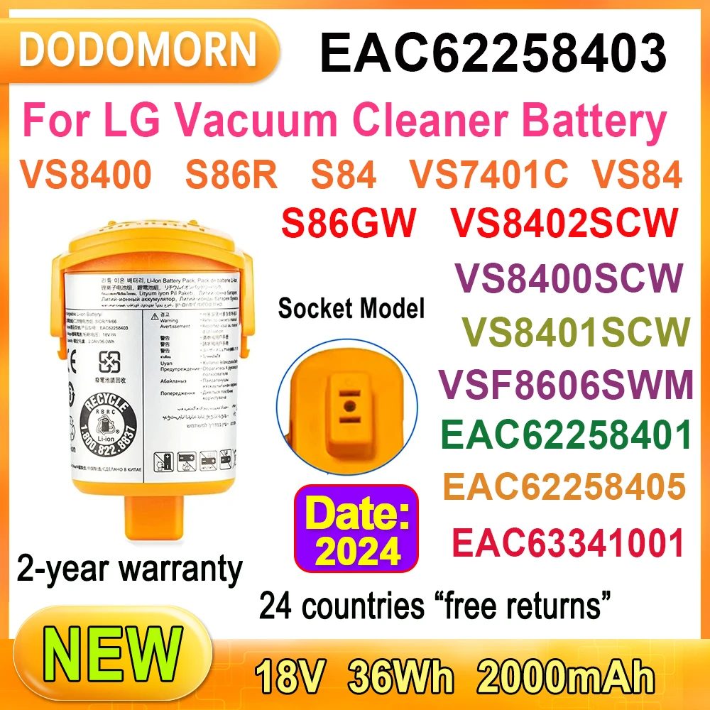 

New EAC62258403 For LG Vacuum Cleaner Battery VS8400 VSF8606SWM VS7401C S86R VS86 EAC62258401 EAC62258405 EAC63341001 36Wh