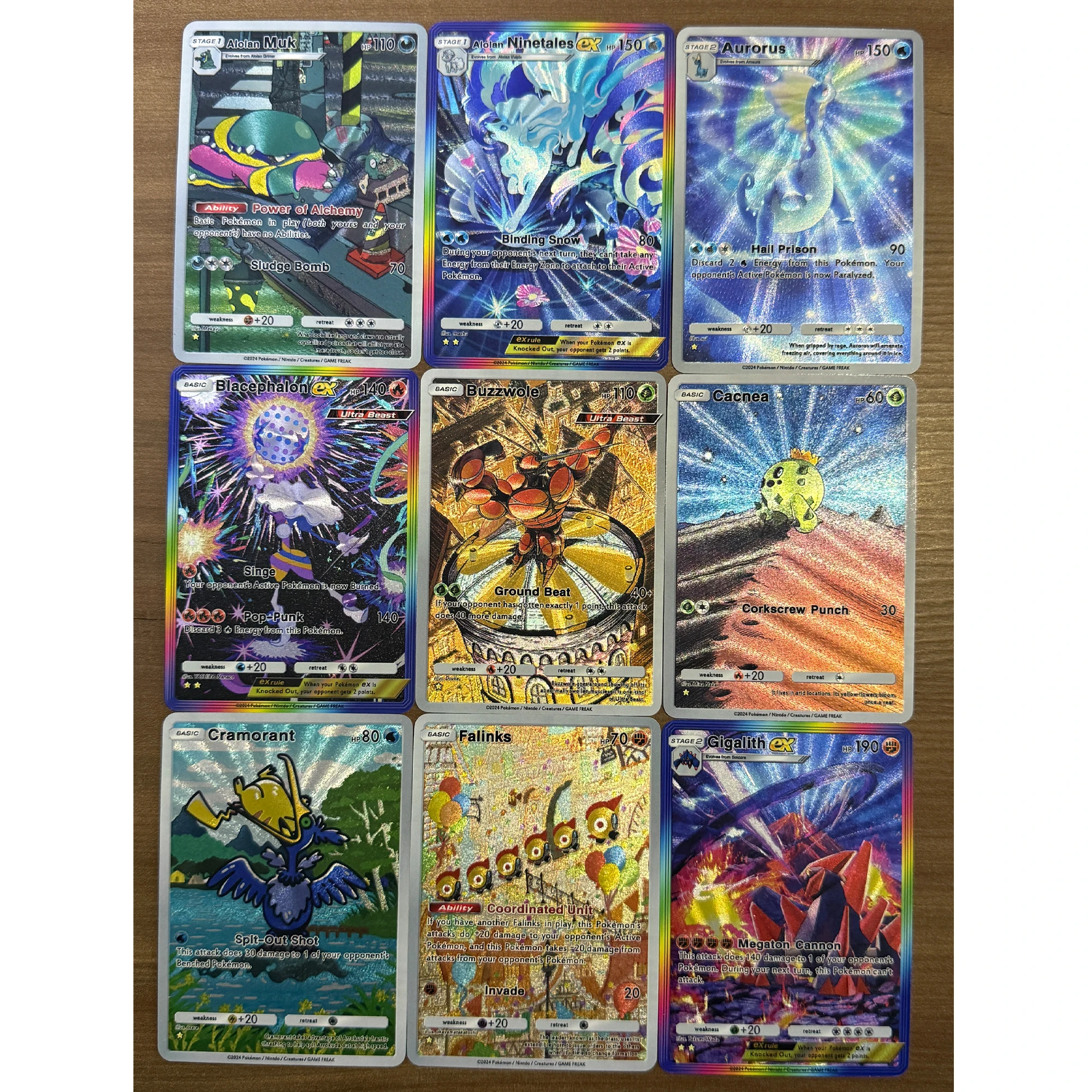 Juego de 9 Tarjetas Coleccionables de Pokémon Serie Pocket, Cramorant, Aurorus, Ninetales, Gigalith, Textura Inglesa, Tarjetas Flash Clásicas, Colección de Anime