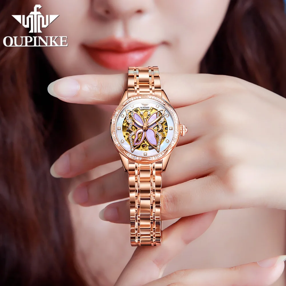 Oupinke 3239 relógios mecânicos automáticos para mulher original safira cristal espelho elegante cerâmica pulseira relógio das senhoras