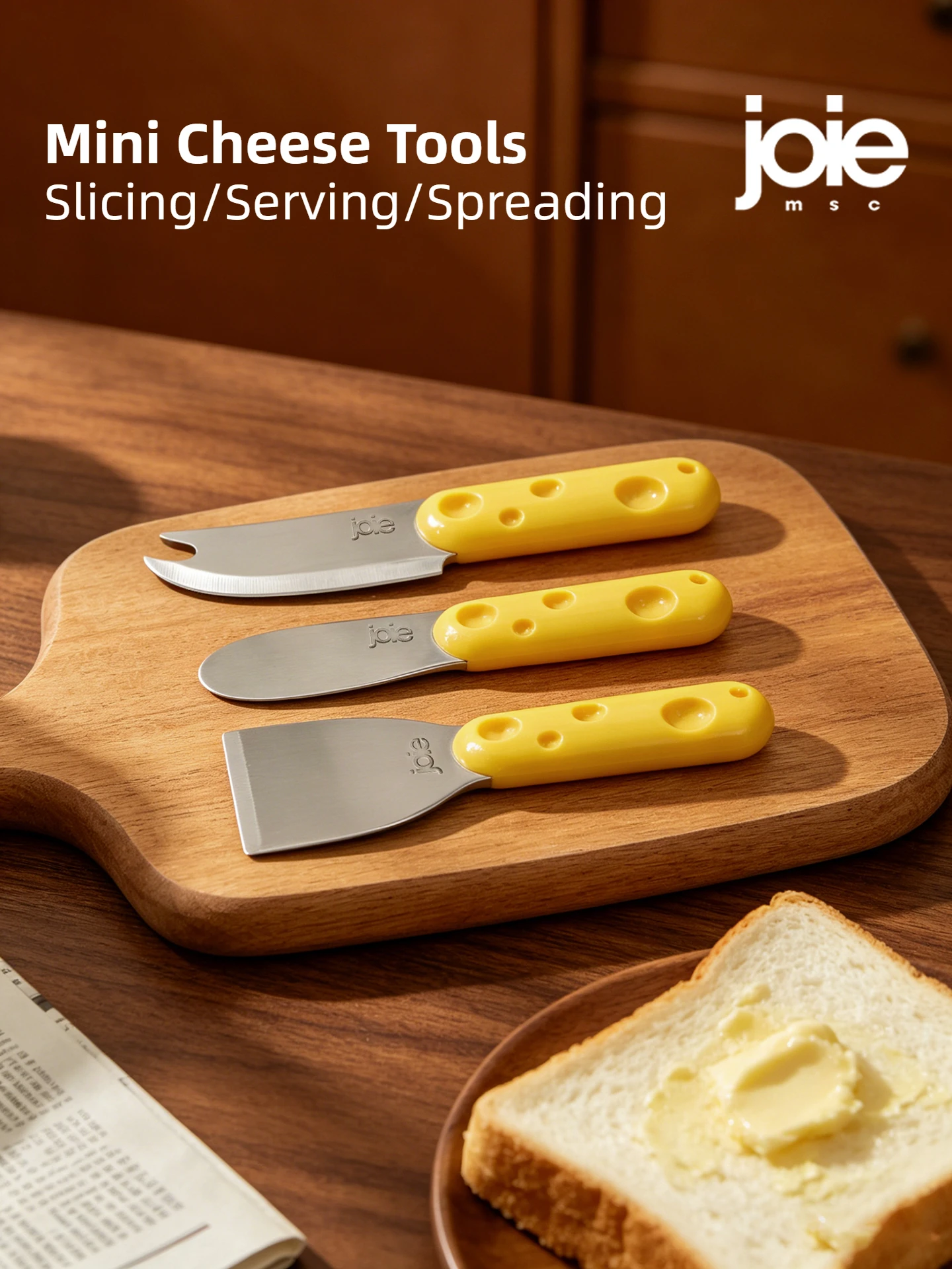Joie Mini Cheese Slicer & Butter Spreader Stainless Steel Jam Spread Tool with Fork Tip for Cheese Butter,Home Kitchen