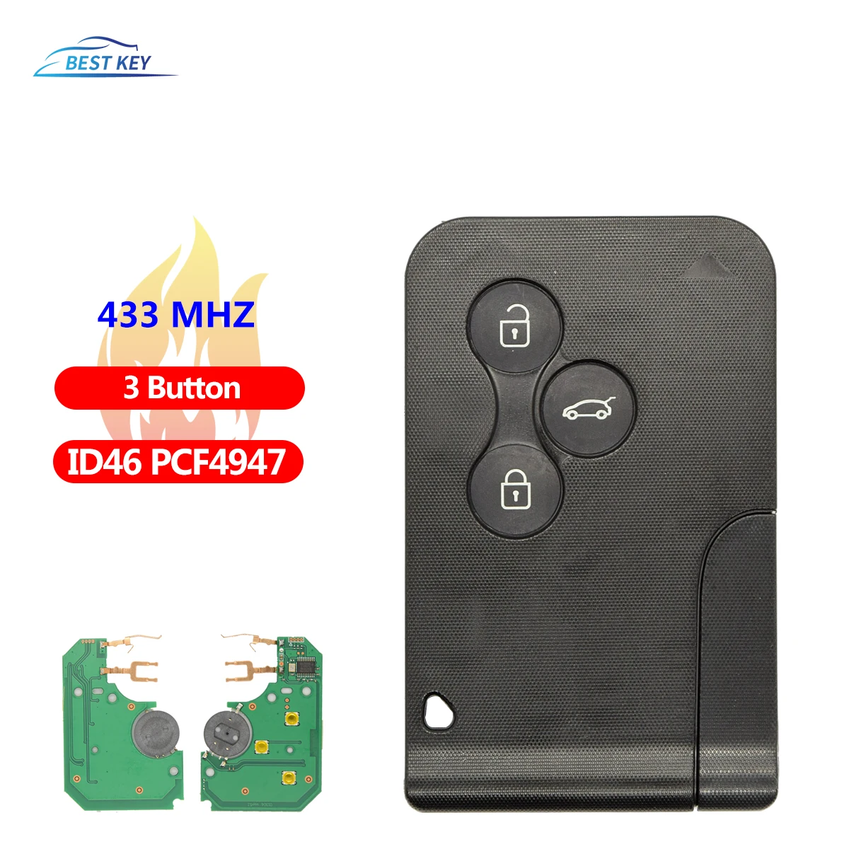 BEST KEYAuto Replacement Smart Card Key For Renault Megane Scenic 2003-2008 Remote Key 433 Mhz ID46 PCF7947 Chip 3 Button