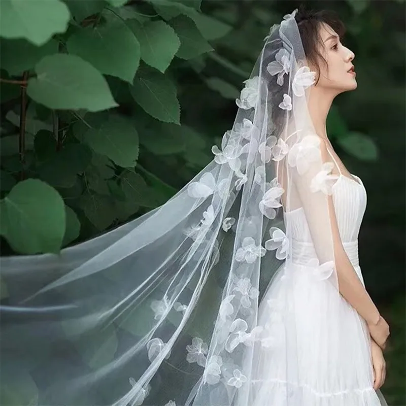 Romantic Wedding Veil Dress Petals Decoration Veil Layers Tulle  Bridal Veils