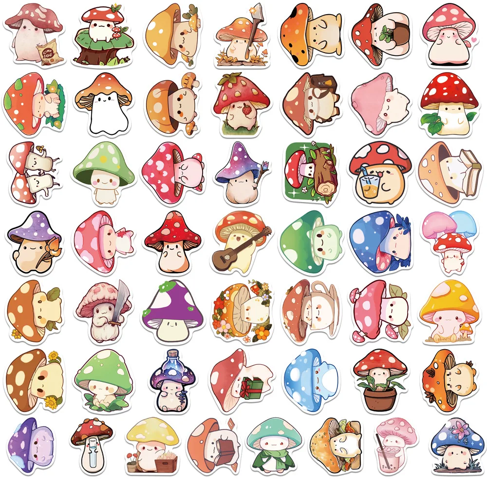 10/30/50PCS New Ins Style Cute Mushroom Stickers Cartoon Stationery Stickers Ipad Luggage Helmet Guitar Wall Sticker Decoration