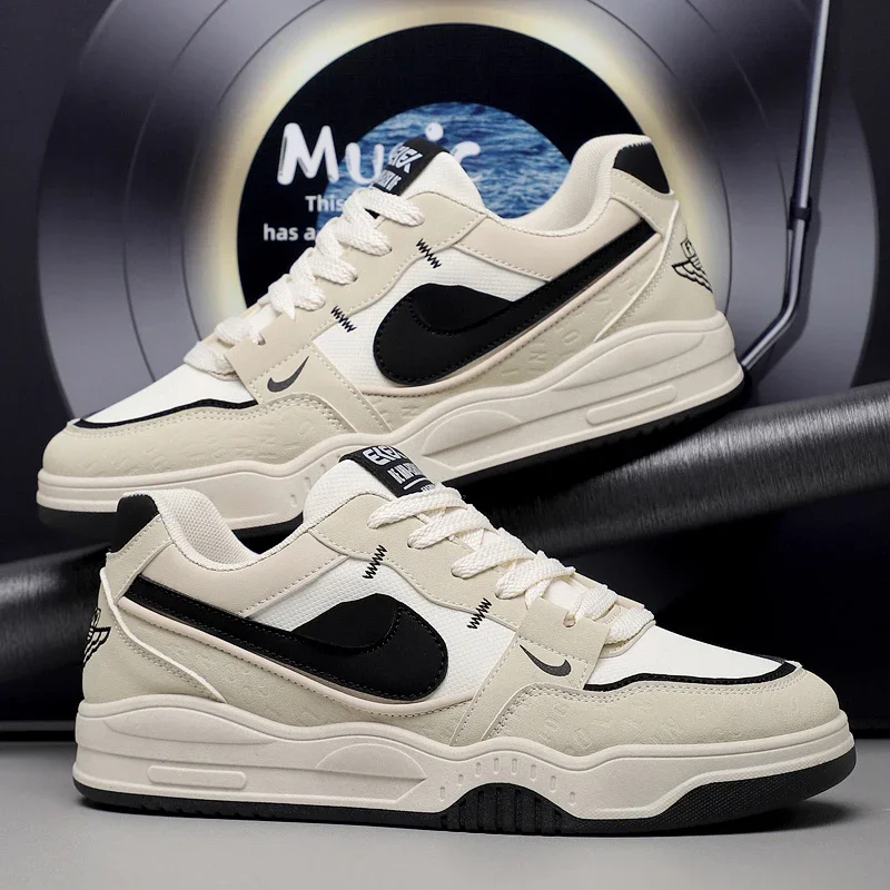 Men's Breathable Chunky Sole Casual Sneakers Lace-Up Trendy Shoes for Spring and Fall 2027 Vintage Color-Block Skateboard Shoes