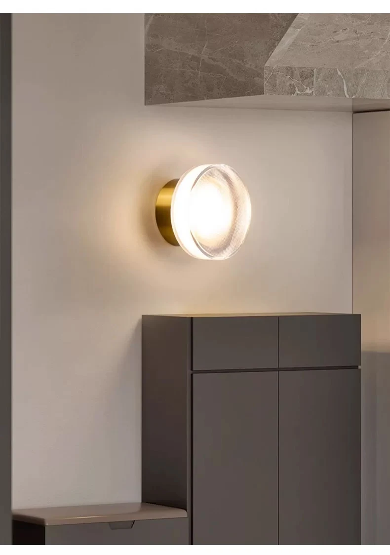 Modern Round Glass Wall Lamps LED Acrylic Corridor Aisle Lamp Minimalist Home Decor Living Room Porch Bedroom Bedside Wall Light