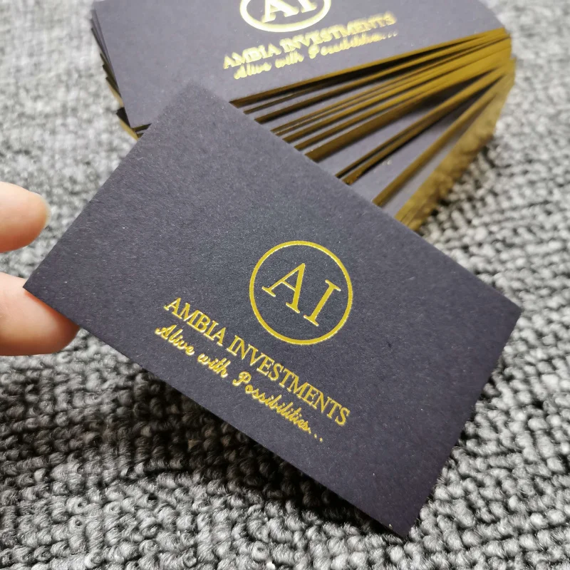 

custom logo design 100pcs a lot hot stamping black cardboard business card Gold Foil Embossed Business Cards