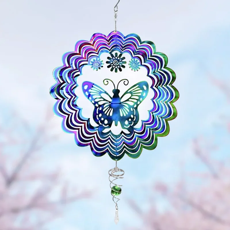 Butterfly Rotating Wind Spinner Fairy Garden Decoration Outdoor Hanging Birds Wind Chimes Girl's Home Room Balcony Bedroom Decor