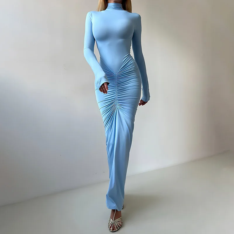 

2025 Autumn New Fashionable Solid Color Elegant Temperament High Waist Tight Fitting Slimming Dress for Women