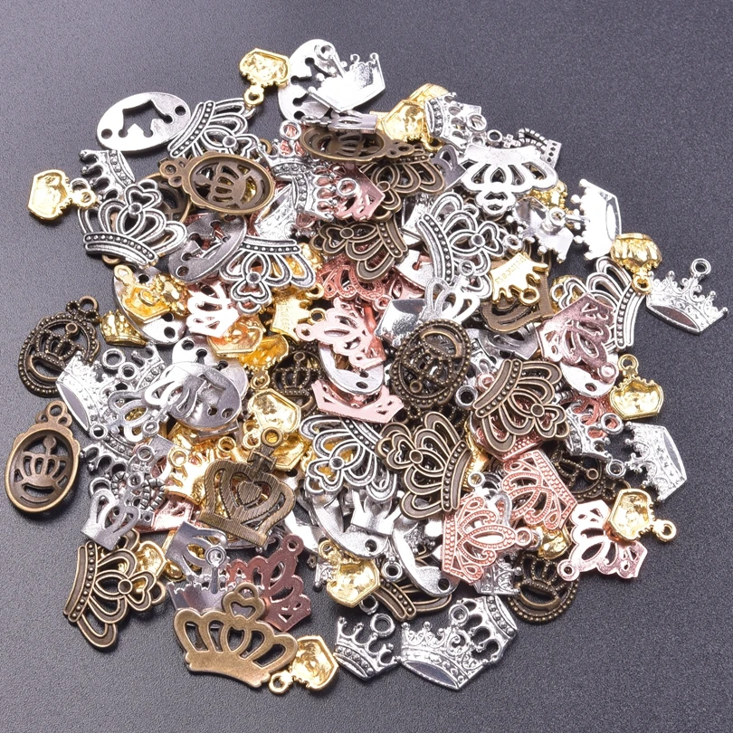 30/50pcs Antique Bronze Charms Crown Mixed Rose Gold Color Pendants Tibetan Silver Jewelry Making DIY Handmade Craft