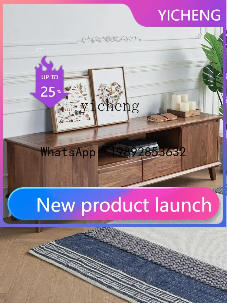 

LYY TV Cabinet Black Walnut Simple Living Room Solid Wood Bedroom New Chinese Style Furniture home accessories