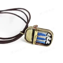 Eye-catching Style Silver Color Enamel Blue Curled Sardine Canned Ring UNISEX April Fool's Day Fun Party Jewelry Ring/Necklace