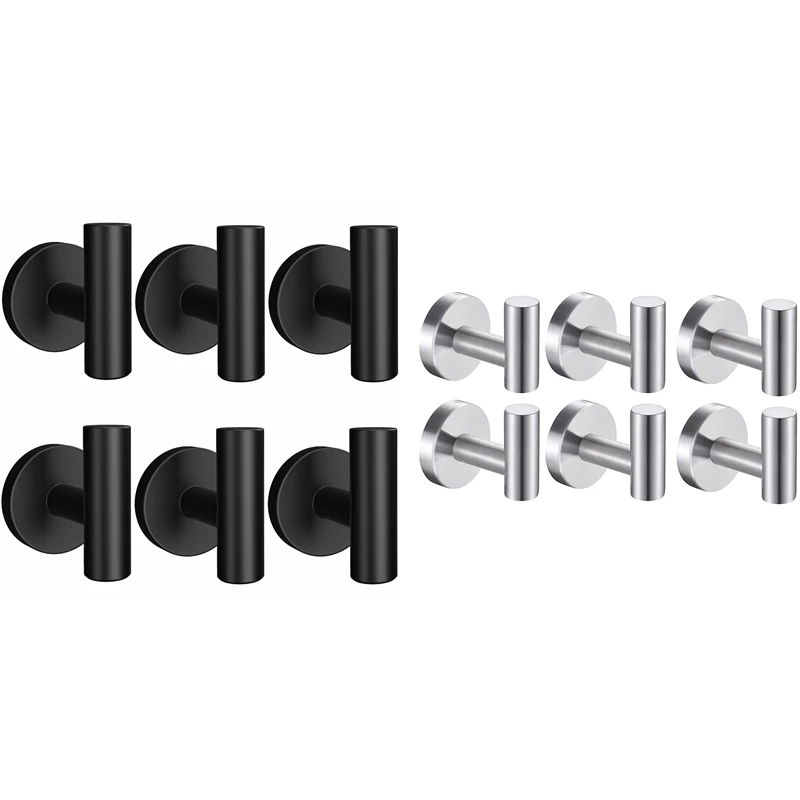 ABWR-6PCS Matte hitam kait jubah tugas berat gantungan pintu handuk jubah pakaian kabinet lemari spons kait untuk kamar mandi