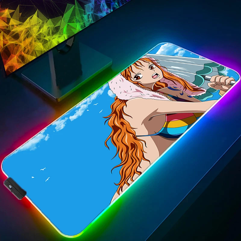 

RGB LED Mouse Pad Office Desk Mat One Piece Nami Computer Gamer Mousepad Rubber Keyboard Pad PC Accessories Mouse Mat Tablet Pad