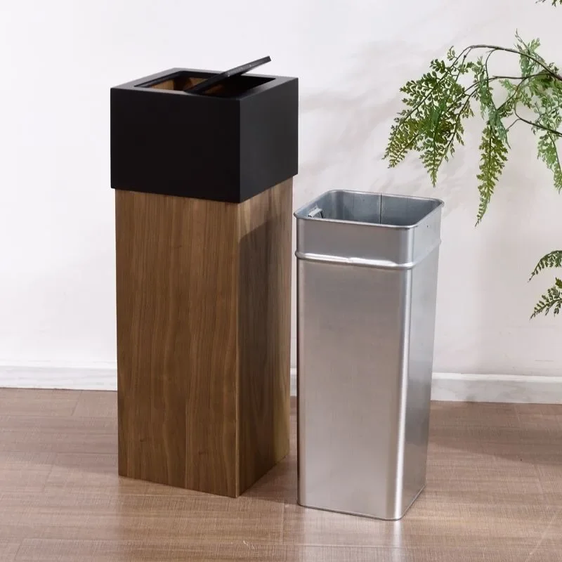 Solid Wood Casing Waste Bins Household Portable Large Capacity Trash Storage Kitchen Living Room Garbage Can Cleaning Tools