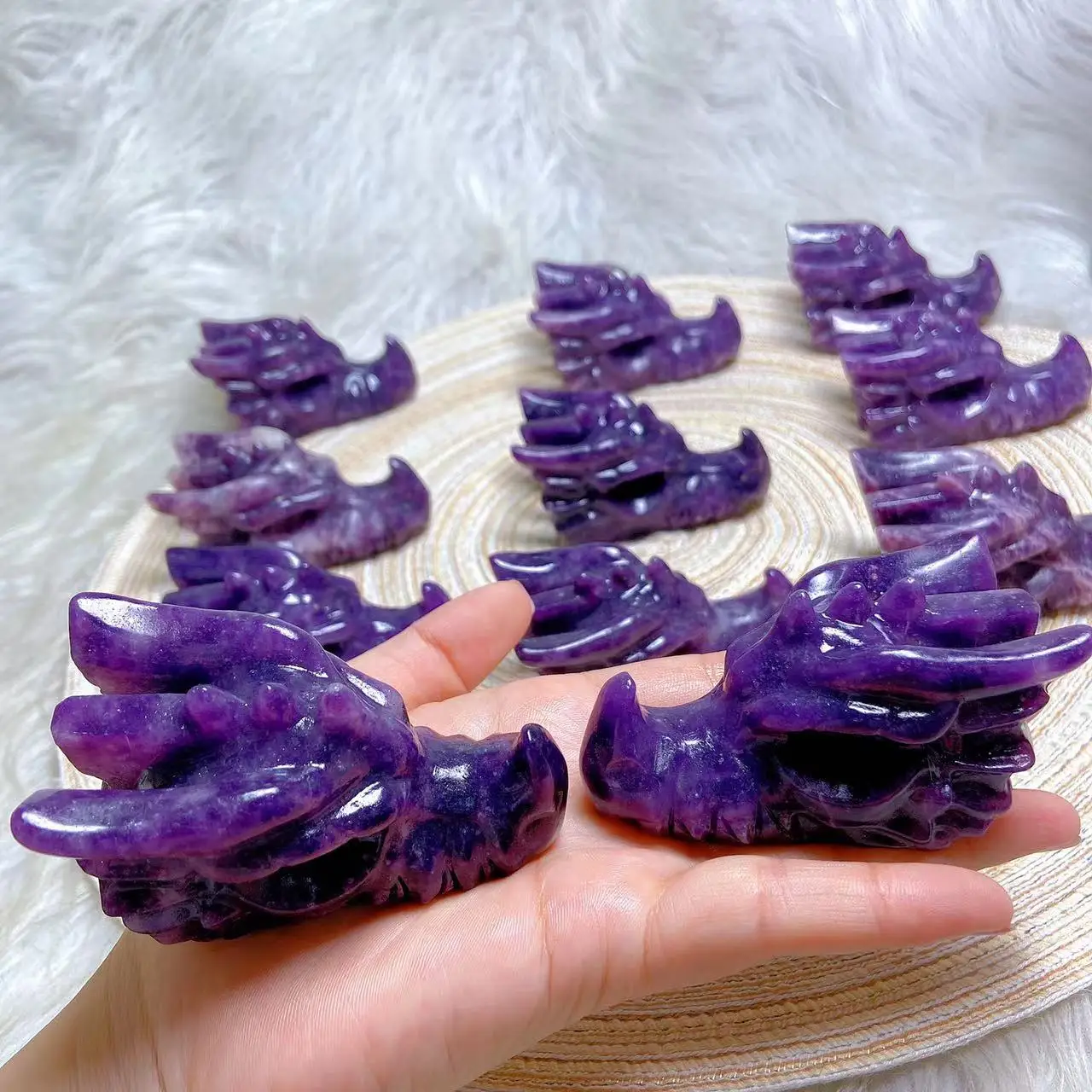 Natural High Quality Dark Purple Lepidolite Stones Carved Crystals Dragon Head For Home Decorations Ornament Room Decor