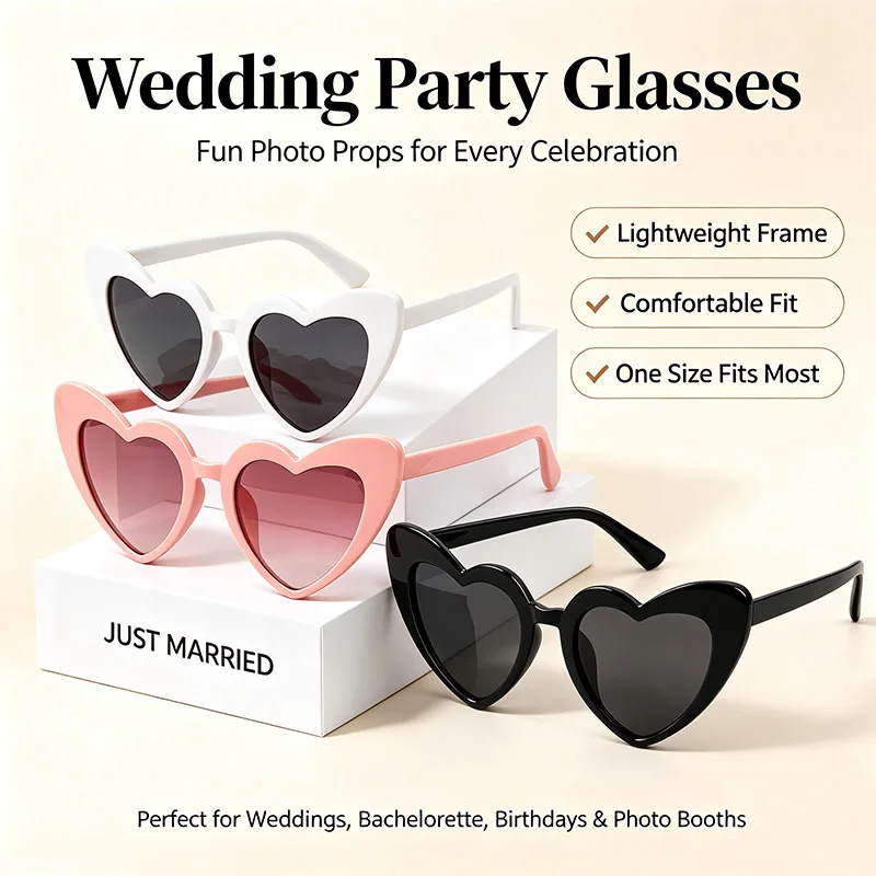 10Pcs Bachelorette Party Sunglasses Bride Groom Just Married Photo Booth Props Wedding Bridal Shower Decor Heart Cat Eye Glasses