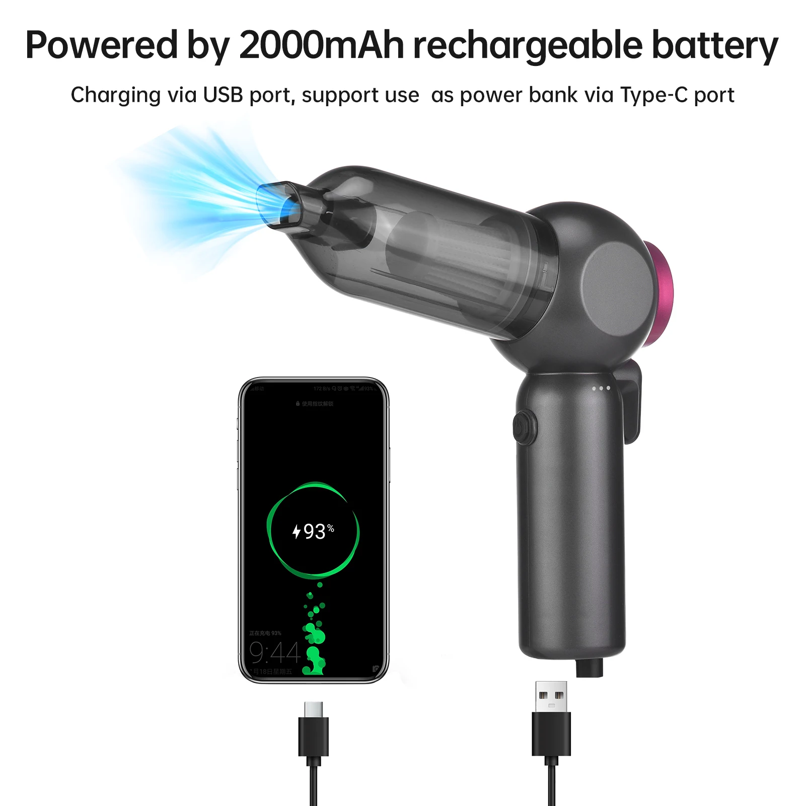 Auto Stofzuiger Draagbare 2in1 Draadloze 16000PA Air Duster Sterke Zuigkracht Handheld Draadloze Voertuig Stofzuiger voor Thuis Auto