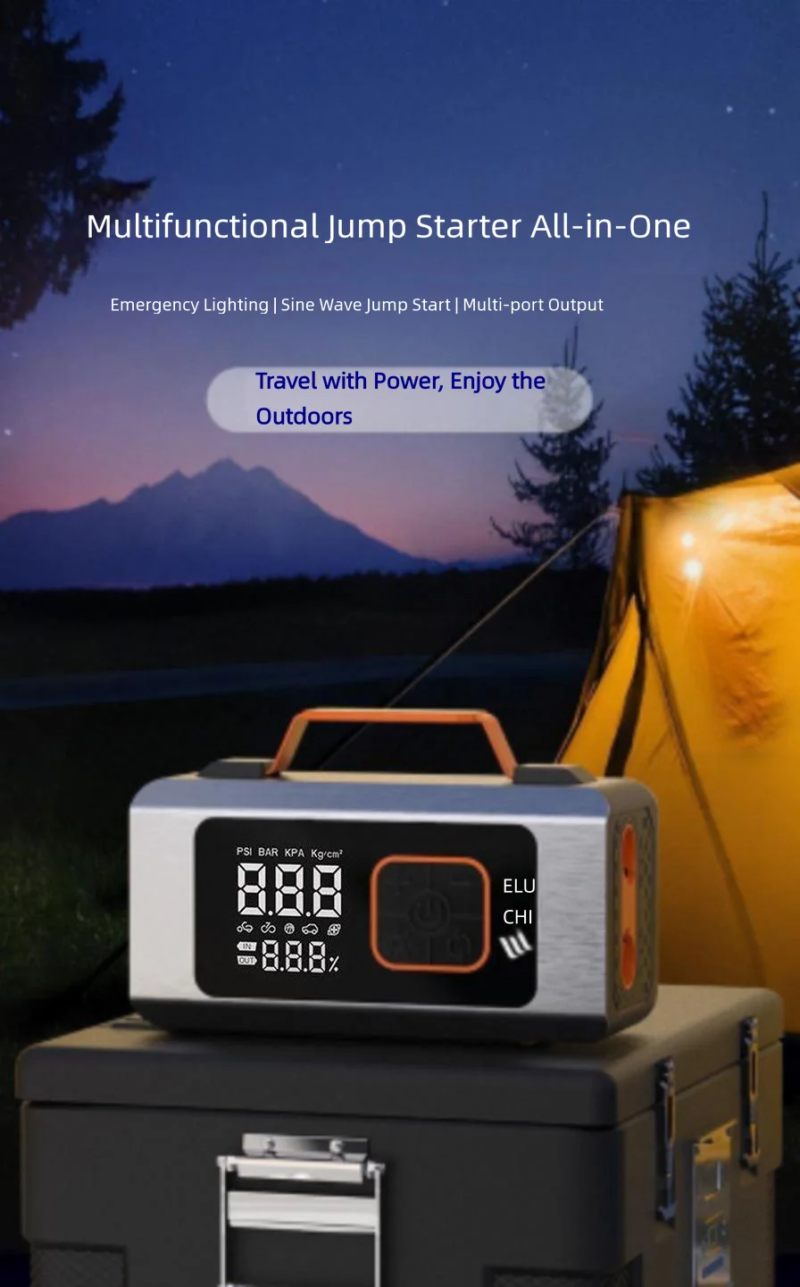 Car Jump Starter & Tire Inflator All-in-One, High Capacity Car Emergency Power Bank, Vehicle Battery Booster for Ignition