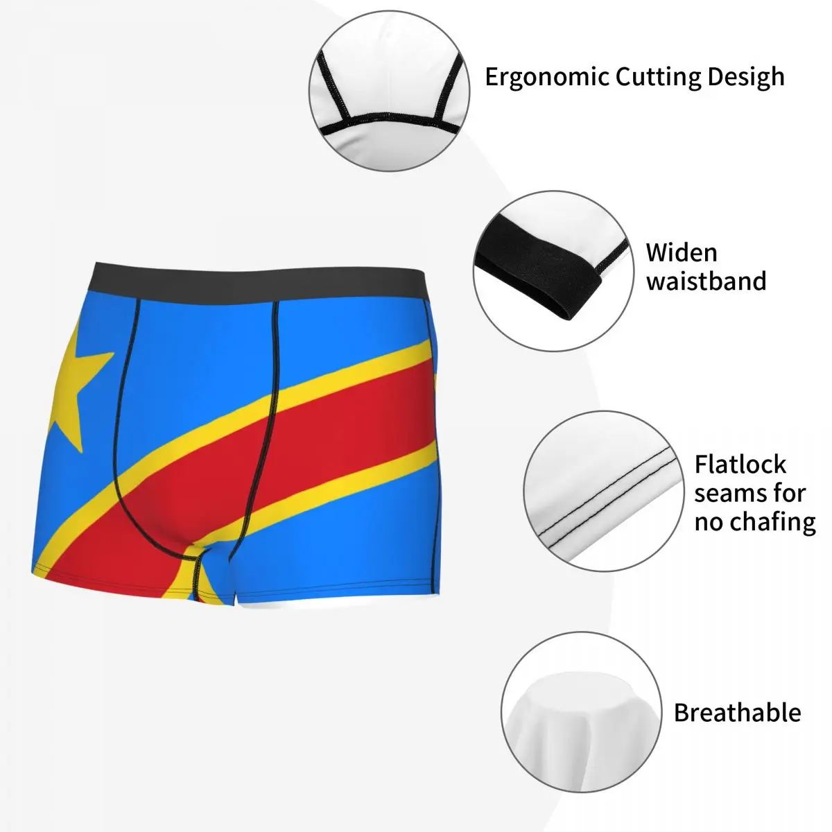 Flag Of Congo Kinshasa Zaire Men\'s Underwear Boxer Shorts Panties Novelty Breathbale Underpants for Homme S-XXL