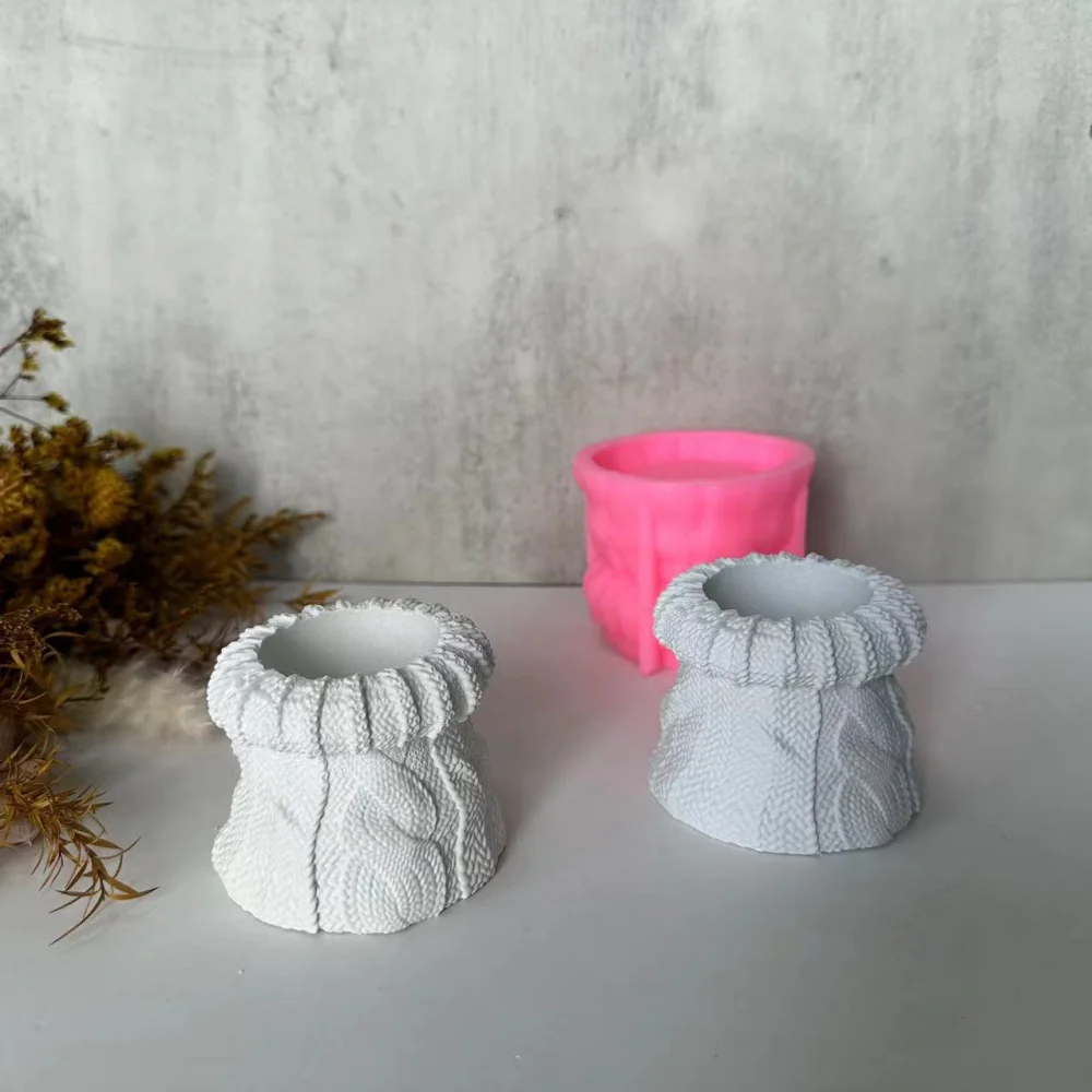 Flower Pot Silicone Mold DIY Wool Woven Bag Vase Candle Jar Holder Plaster Concrete Epoxy Resin Casting Storage Molds Home Decor