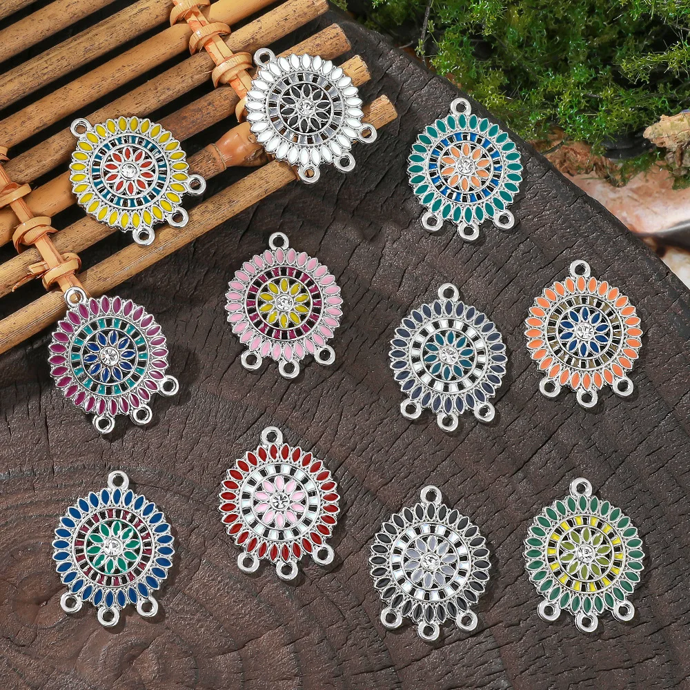 10pcs/pack Vintage Bohemia Enamel Charms Pendants Connectors for DIY Jewelry Making Earrings Handmade Findings Components Parts