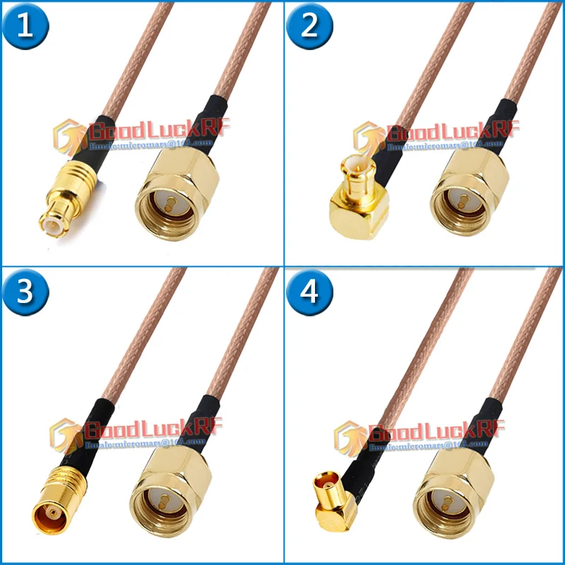 SMA ذكر إلى MCX ذكر وأنثى 90 درجة الزاوية اليمنى 50ohm ضفيرة البلوز RG316 تمديد كابل RF موصل محول