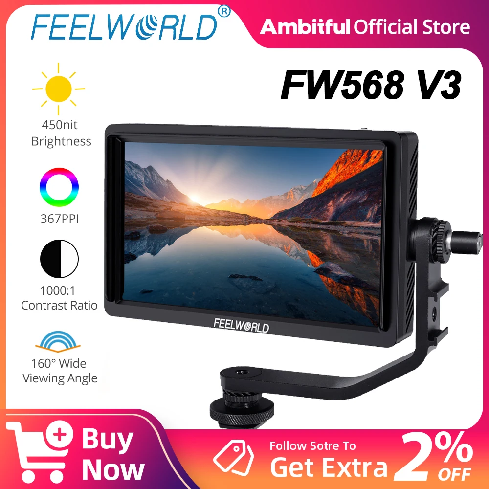 FEELWORLD FW568 V3 6인치 3D LUT DSLR 카메라 필드 모니터 IPS 풀 HD 1920X1080 HDMI 출력 지원 짐벌 리그용 틸트 암 포함