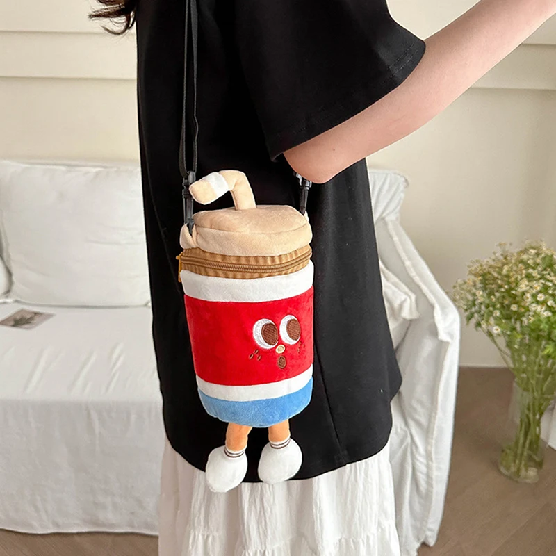 Lindo y colorido bolso de hombro de comida de peluche; Bolso cruzado de felpa con estampado de comida rápida y fresca para niños.