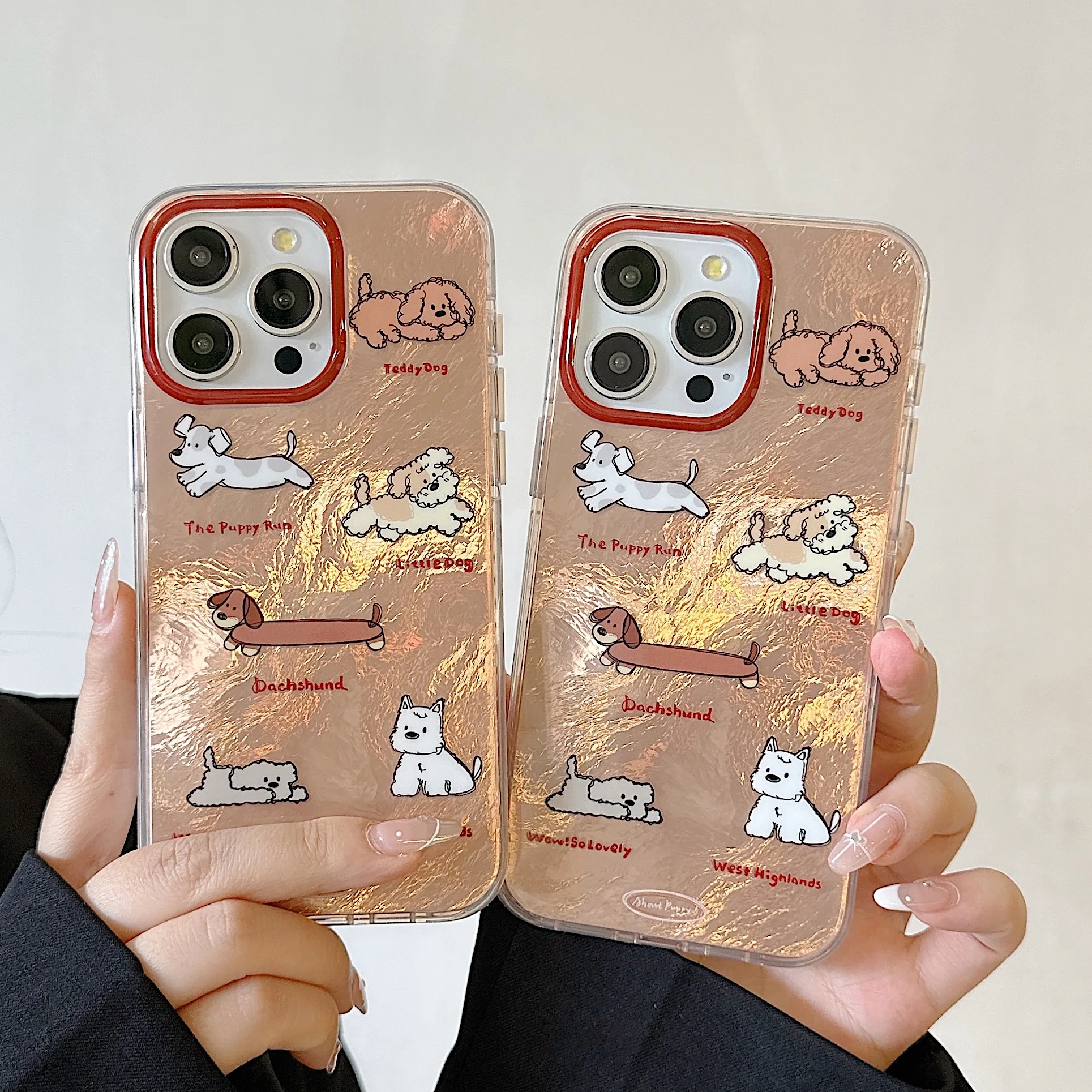 Korean INS Shining Lovely Brown Puppy Phone Case for iPhone 15 14 13 Pro Max Back Phone Cover for 12 Pro Max Capa