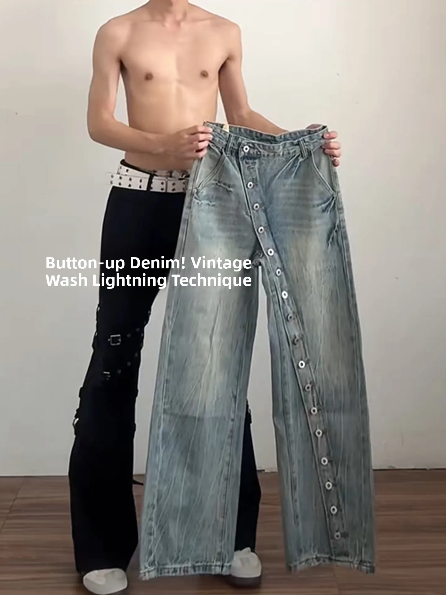 

Retro Waed American Design Men's Jeans Button Straight Leg Loose Fit Denim Pants Youth Spring Faion Classic Blue Jeans