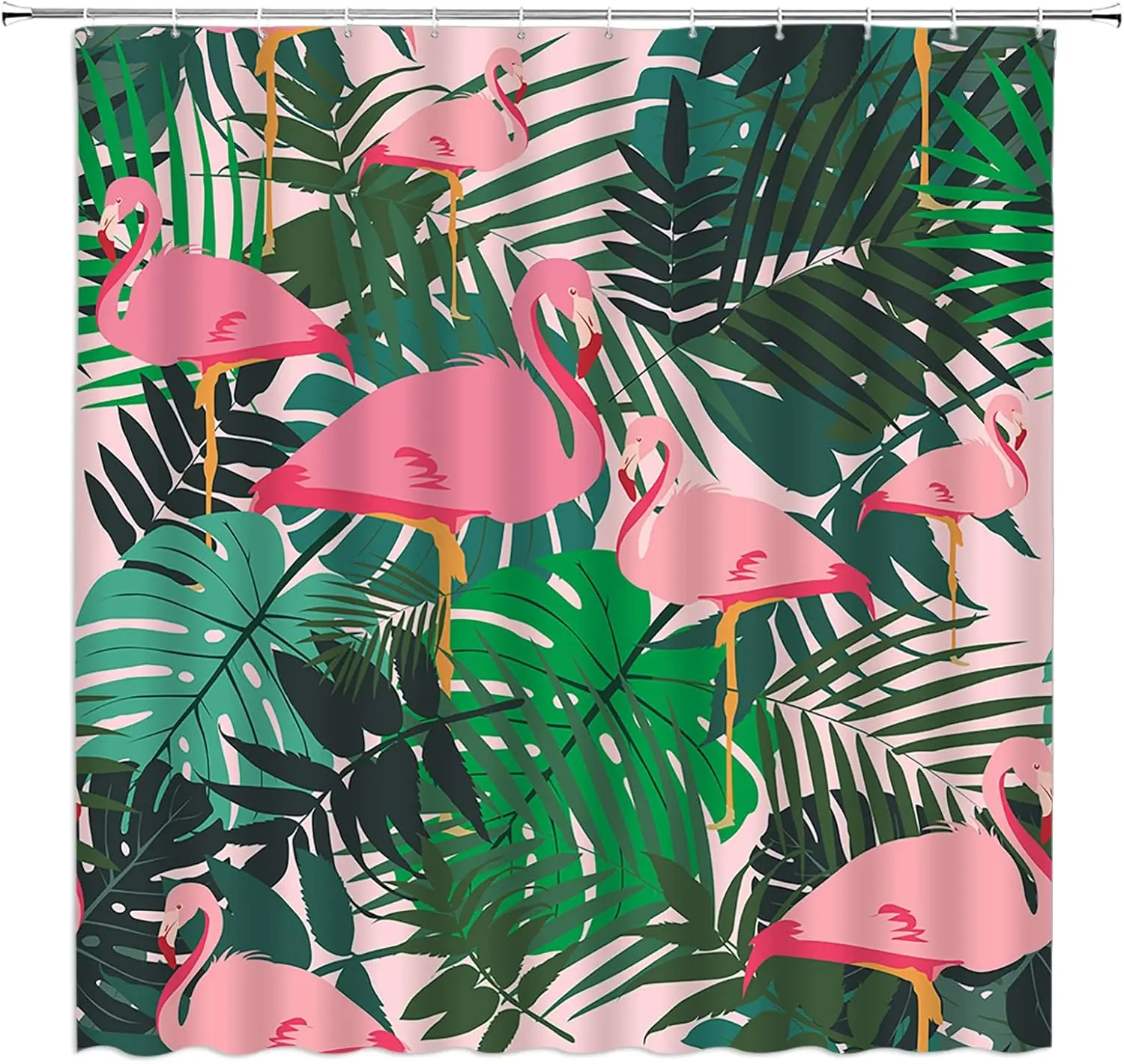 

Pink Flamingo Tropical Leaves Shower Curtain 70x70 Inches Jungle Theme Bathroom Decoration For Women