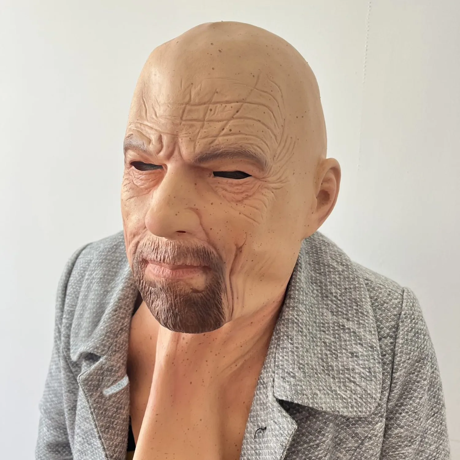 Demasko Halloween Realistic Old Man Wrinkle Full Head Mask Halloween Masquerade Party Props  mask cosplay