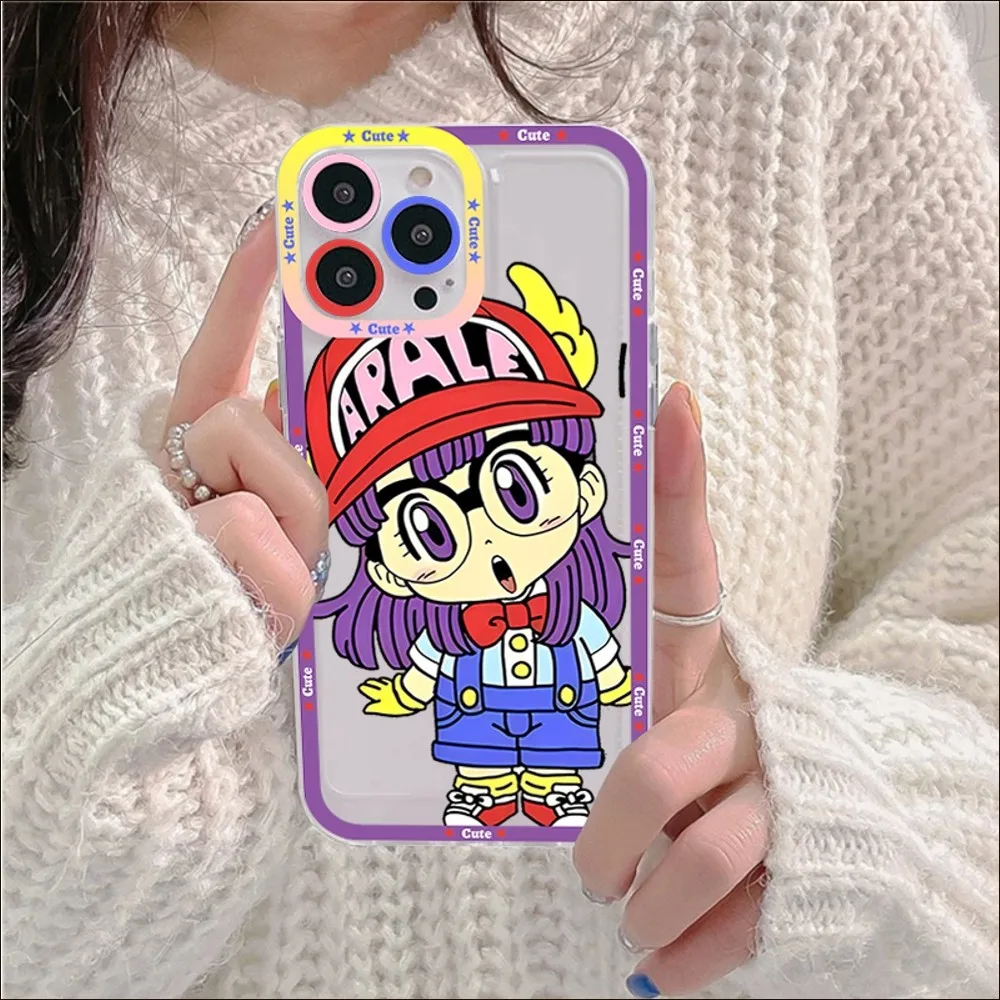 Etui na telefon iPhone 11 12 13 14 Mini Pro Max XR X XS TPU przezroczyste etui na 8 7 6 Plus SE 2020 Cartoon Dr Slump Arale