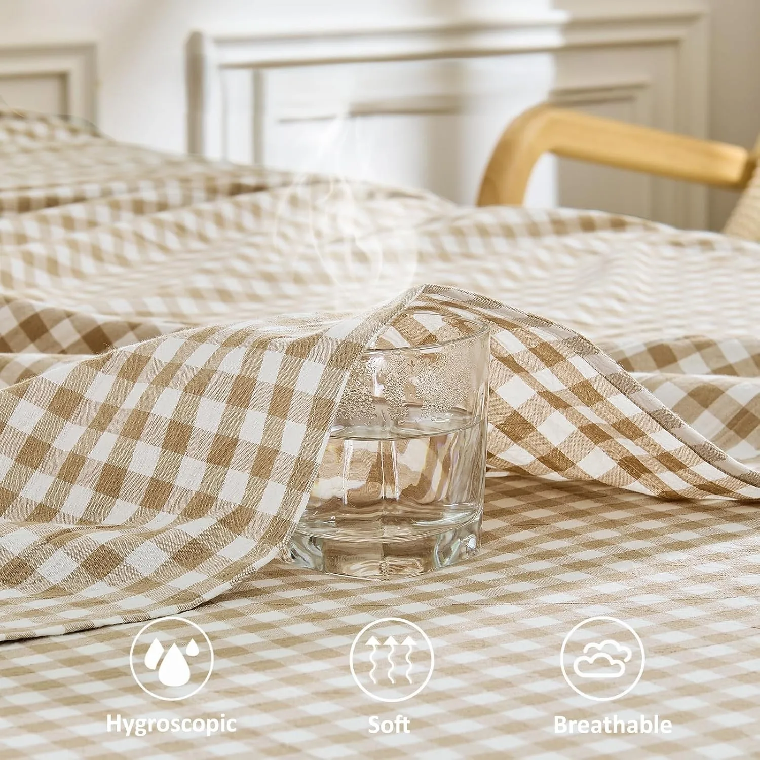 Gingham Sheet Set: 100% Washed Cotton, Linen-Like Texture, Breathable and Soft, 3/4-Piece Set, Plaid Checkered Bed Sheets, 15