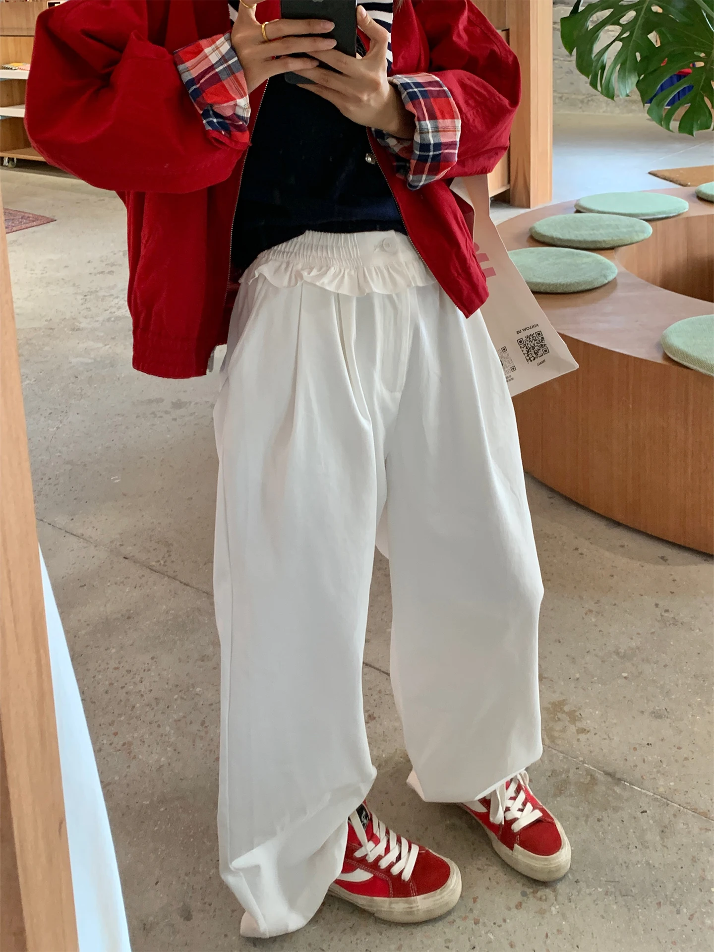 

Ретро-брюки свободного кроя с прямым низом и кружевом, повседневные, женские, в пол, осенние, новые, стройнящие, длинные, с высокой талией, эластичные