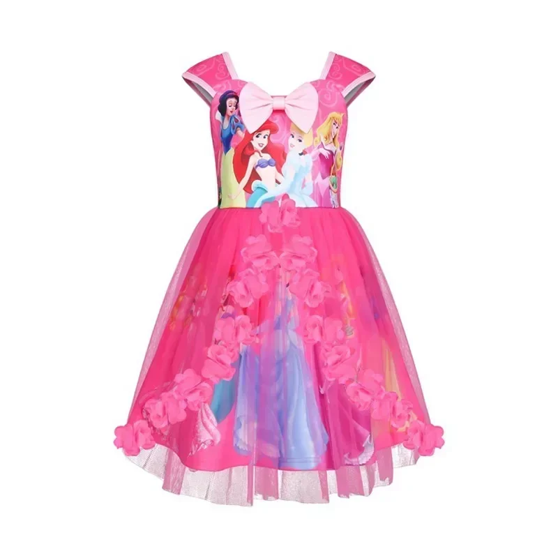 

Disney Frozen Elsa Colorful Flower Mesh Children Short sleeve T-shirt Children's Doll Dress Snow White Princess Dress