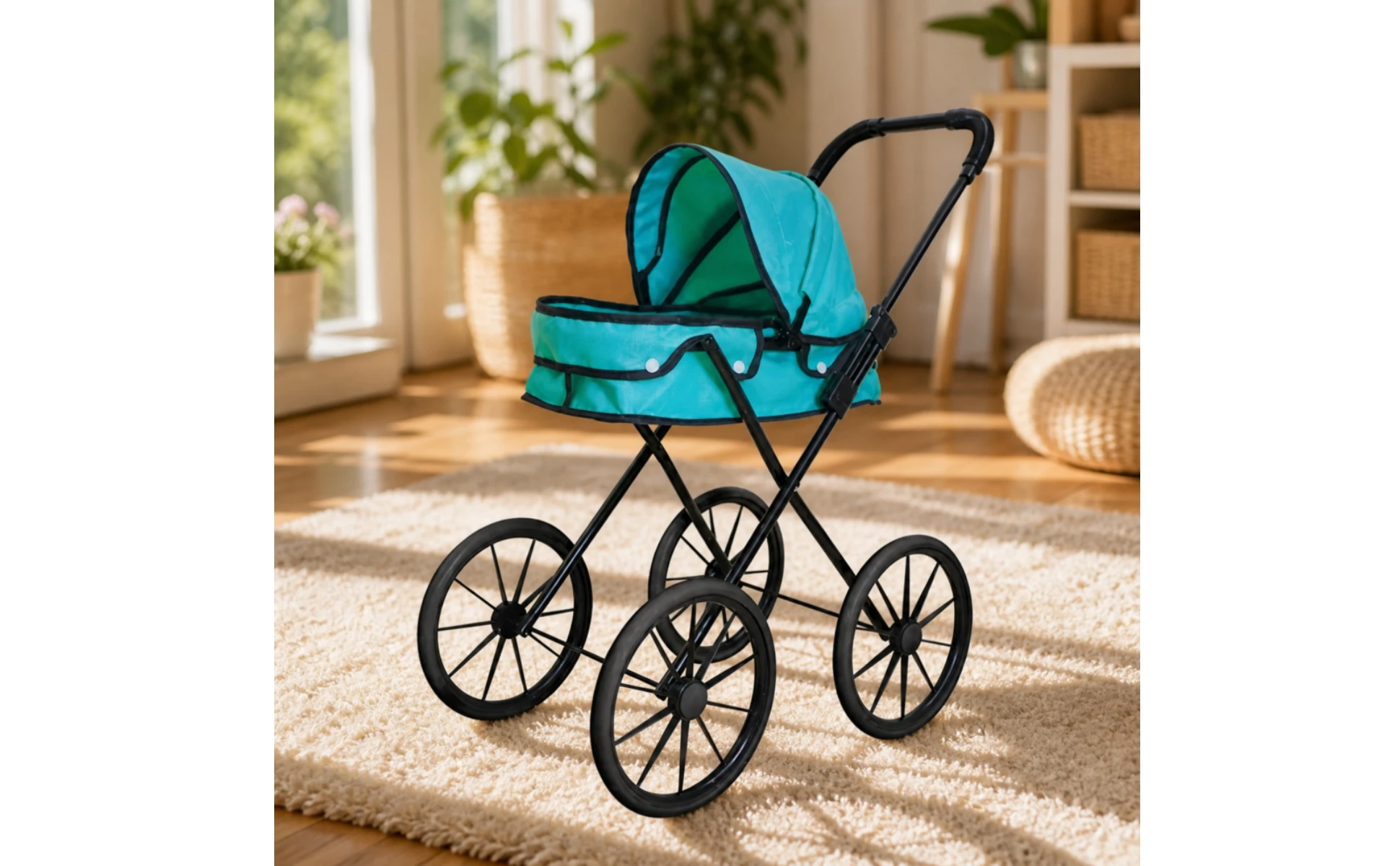 Pretend-Play Doll Stroller Long-Lasting Foldable Doll Stroller with Canopy Portable Easy to Clean for Children Ages 4-6