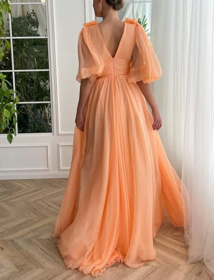 Maternity A Line Wedding Dress Pleated Chiffon Long Sleeves Empire Pregnant Bride Gowns Elegant Orange Robe De Maria 2025 P827