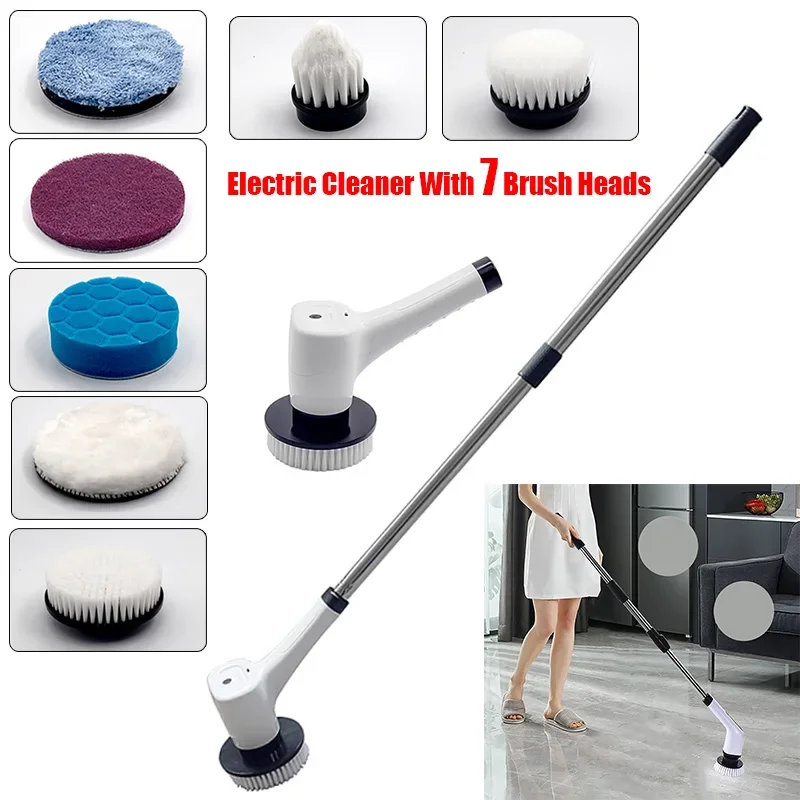 7 in 1 Handheld Wireless Electric Cleaning Brush With Brush Heads Multi-Function Furniture Tools Kitchen Bathroom Cleaning Brush