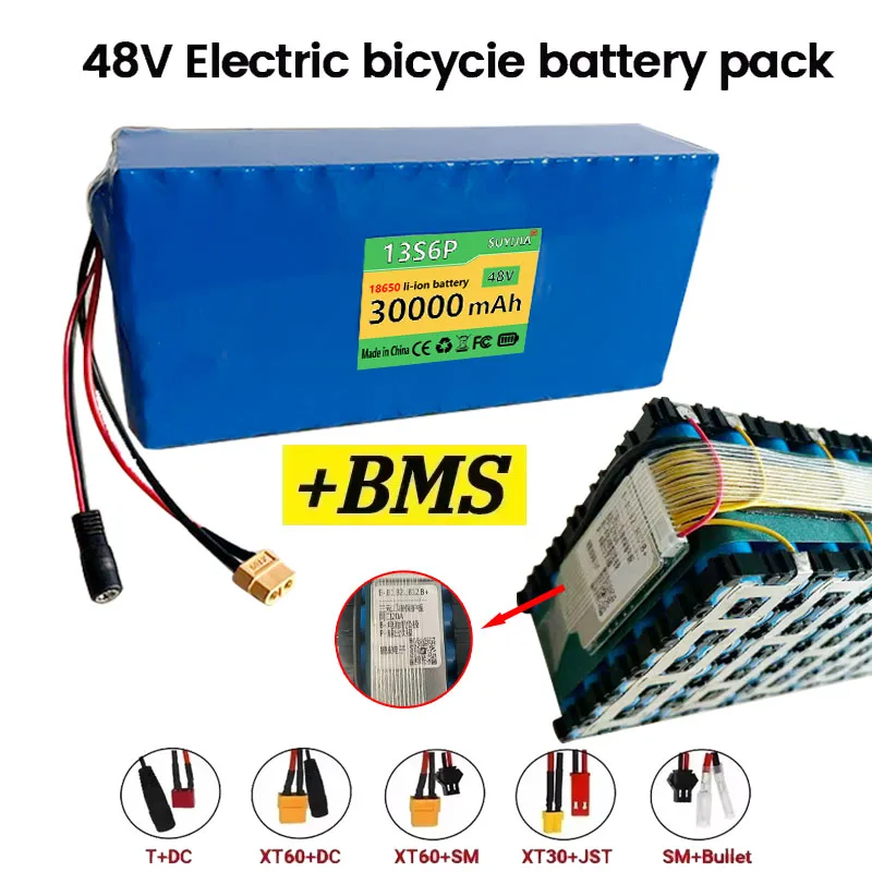 100% Brand New Original 48V 30AH 13S6P 48V 30000MAH with Bracket 1000W Citycoco Integrated 20A BMS Electric Scooter Battery Pack
