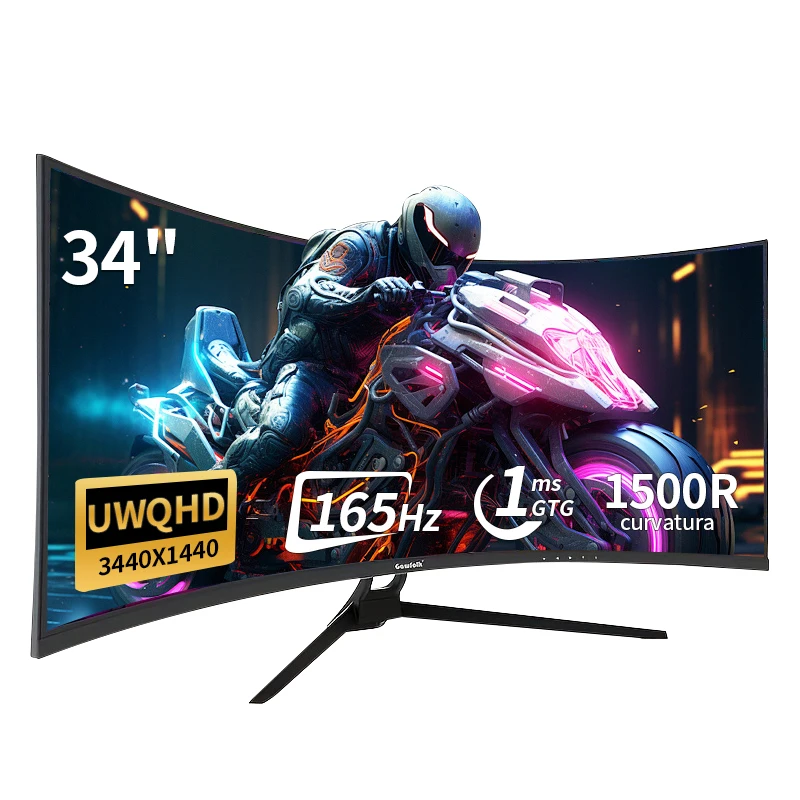 Gawfolk 34Inch Curved Ultrawide Gaming Monitor, 3440×1440 UWQHD 21:9, 165Hz,1ms GTG,1500R Curved VA Panel,AdaptiveSync,DP 1.4 HDMI 2.1,VESA Mountable Builtin Speakers