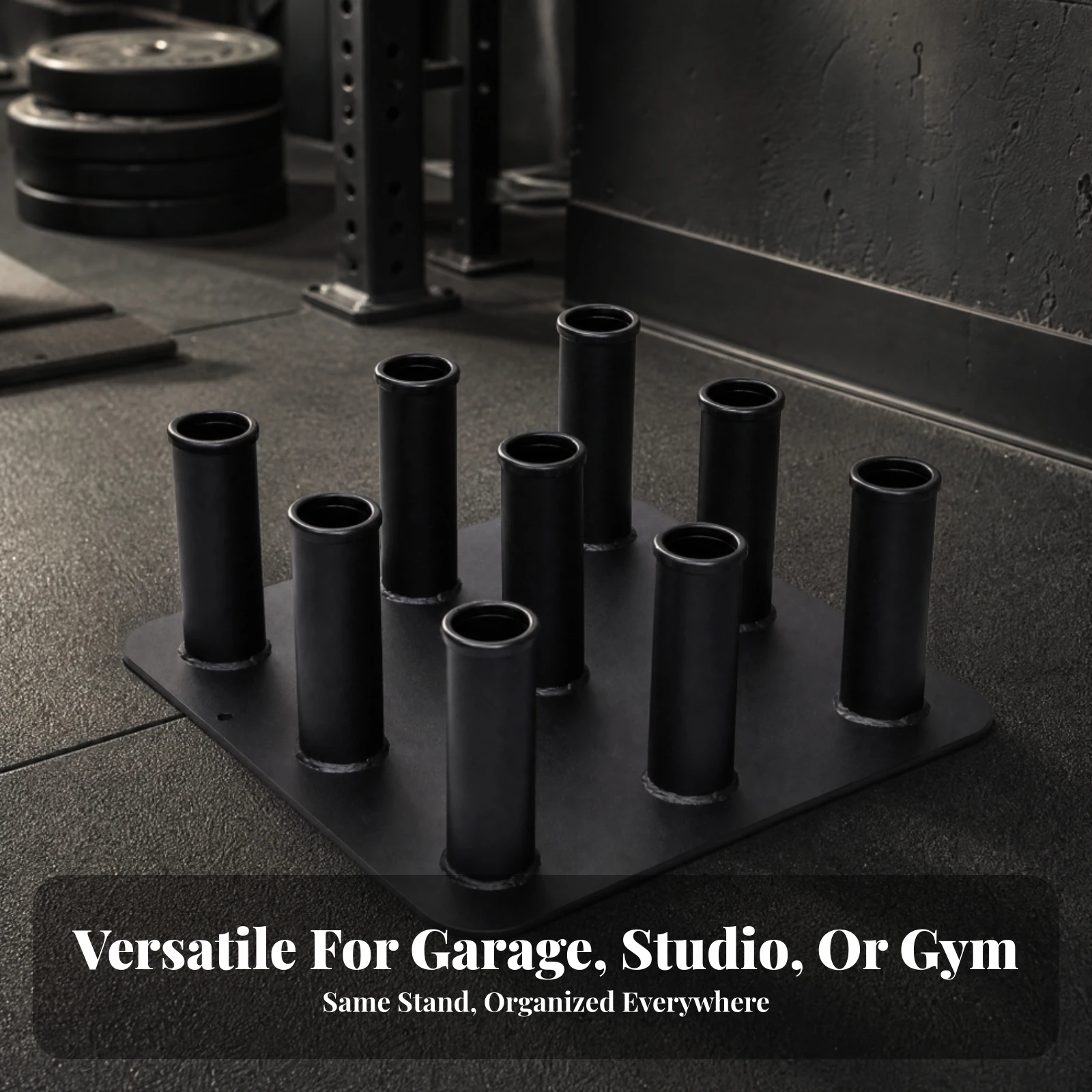 Cast-Iron Barbell Storage Rack Compact Barbell Rack with 9 Upright Sleeves Stable High-Capacity for Training Studio