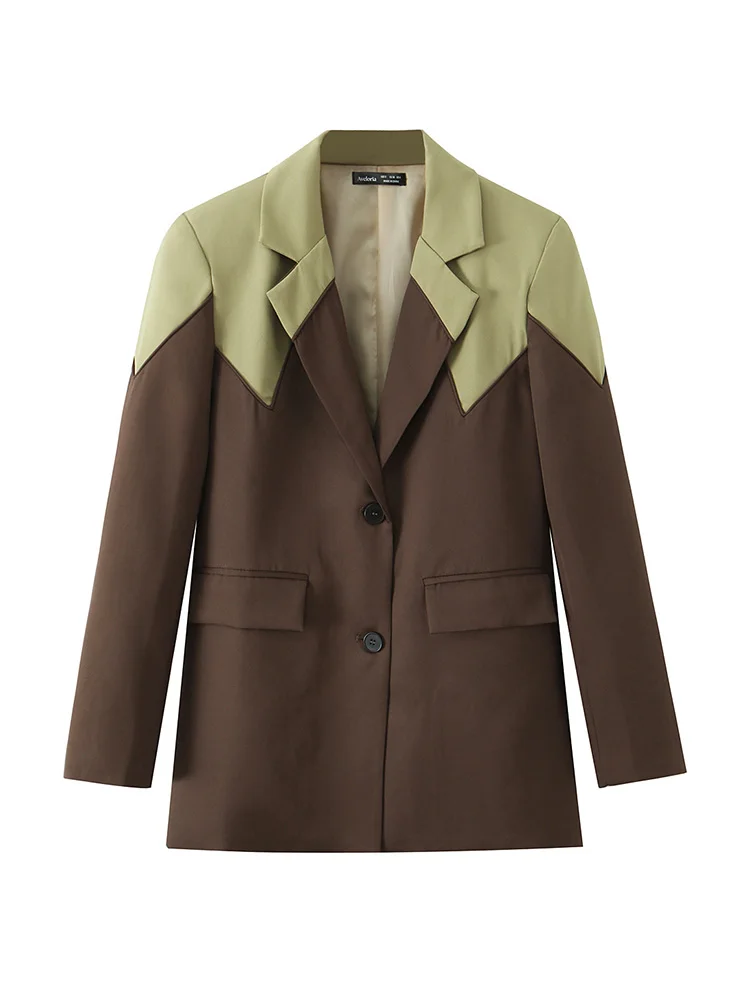 

HH Women Fashion Versatile Lapel Single-Breasted Flip Cover Decoration Blazer Female Winter Casual Long Sleeve Splice Jacket