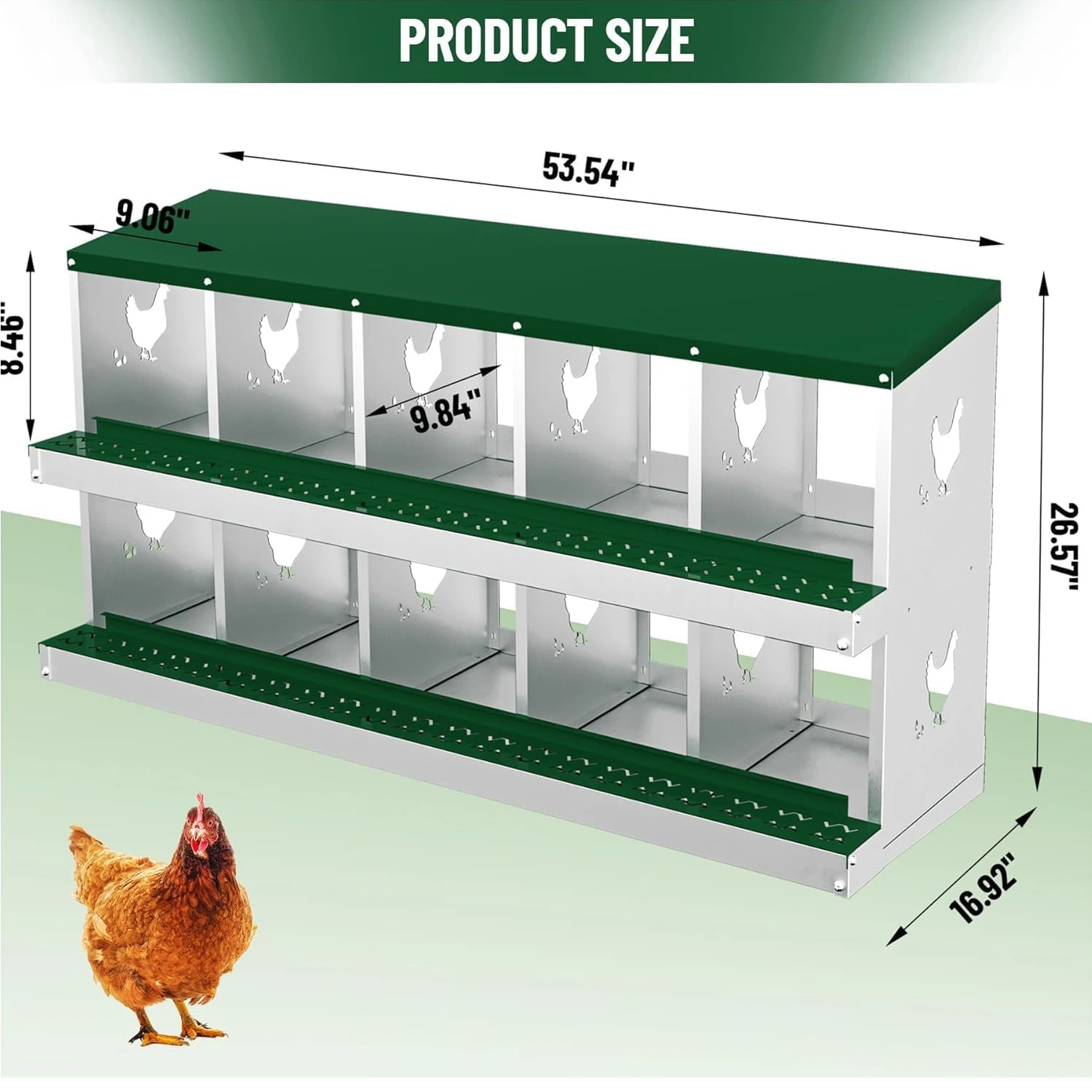 Metal Chicken Nesting Boxes Heavy-Duty Galvanized Steel Egg Laying Box with 10 Compartments Wall-Mountable for Poultry Coops