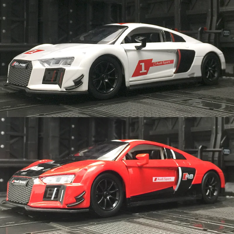 

CCA 1: 24 Audi R8 LMS Alloy Rally Car Model acousto-optic children's toy door can open the boy's birthday gift ornaments.