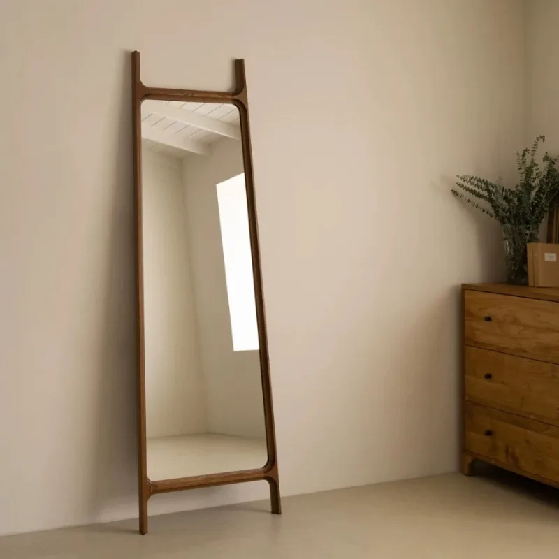 

Household medieval solid wood full body mirror movable